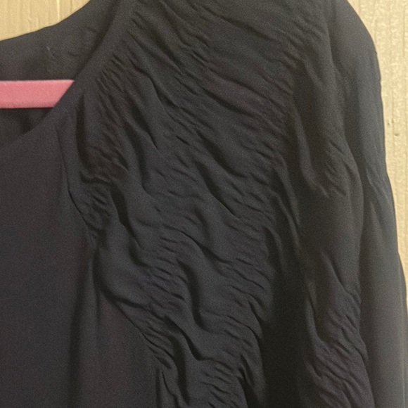 LOFT Black Ruched neckline and sleeves Blouse Long Sleeves Size Small Elegant - Picture 4 of 13